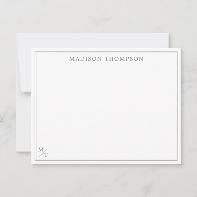 Klassisches Grau mit Monogram-Note-Karte Mitteilungskarte (Vorderseite)