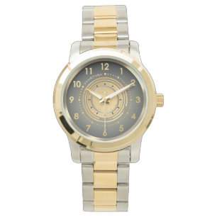 Klassisches Grau, Schwarz Gold & Silber Zweifarbig Armbanduhr