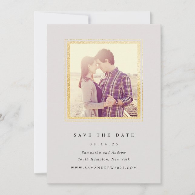Klassisches Grau- und Goldrahmen-Foto Save the Dat Save The Date (Vorderseite)