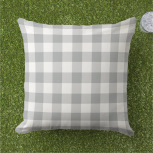 Klassisches Grau-Weiß-Gingham-Karo Kissen