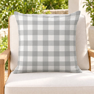 Klassisches Grau-Weiß-Gingham-Karo Kissen