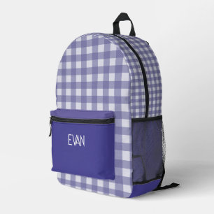 Klassisches graues Gingham-Muster personalisierter Bedruckter Rucksack
