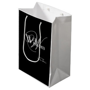 Klassisches graues Monogramm mit weißer Schrift Be Mittlere Geschenktüte