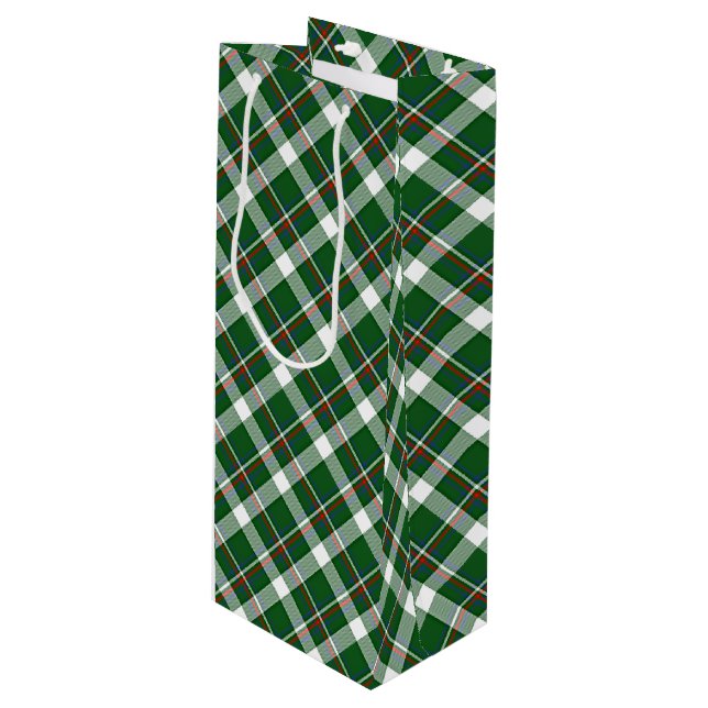 Klassisches Green Blue White Kariertes Muster Geschenktüte Für Weinflaschen (Vorderseite Schrägansicht)