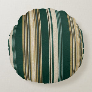 Klassisches Grün-Creme-Streifenmuster Rundes Kissen