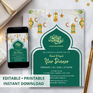 Klassisches grün-goldenes islamisches Iftar-Dinner Einladung