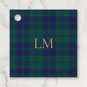 Klassisches Grün Navy Tartan Karo Gold Monogramm Geschenkanhänger