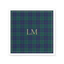 Klassisches Grün Navy Tartan Karo Gold Monogramm