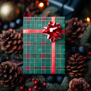 Klassisches Grün-Rot-Karo – Festliches Weihnachten Geschenkpapier