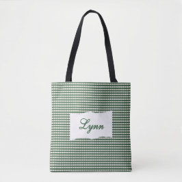 Klassisches Grün-Weiß-Gingham | Personalisierter N Tasche