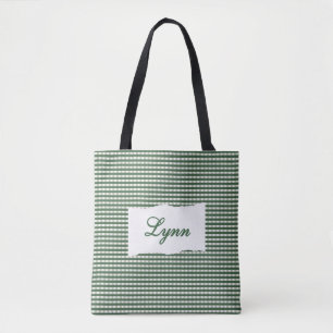 Klassisches Grün-Weiß-Gingham Personalisierter N Tasche