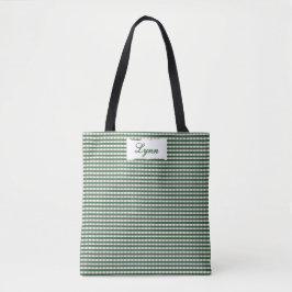 Klassisches Grün-Weiß-Gingham | Personalisierter N Tasche