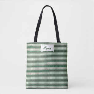 Klassisches Grün-Weiß-Gingham Personalisierter N Tasche