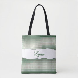 Klassisches Grün-Weiß-Gingham | Personalisierter N Tasche
