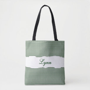 Klassisches Grün-Weiß-Gingham   Personalisierter N Tasche