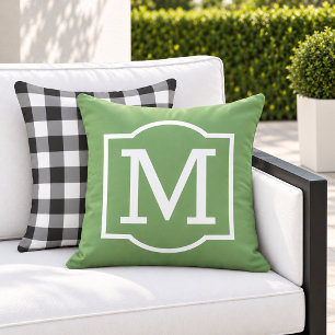 Klassisches grün-weißes Monogramm mit Klammer Kissen
