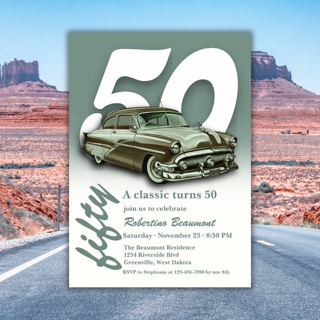 Klassisches grünes Auto wird 50 Einladung (Von Creator hochgeladen)