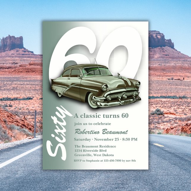 Klassisches grünes Auto wird 60 Einladung (Von Creator hochgeladen)
