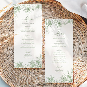 Klassisches grünes Blumen-Hochzeitstisch-Menü Menükarte