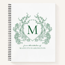 Klassisches grünes florales Wappen-Monogramm-Rezep Notizbuch