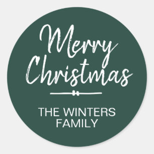 Klassisches grünes Frohe Weihnachten Familie Runder Aufkleber