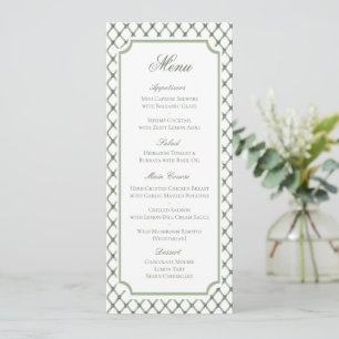 Klassisches grünes Gittermuster-Hochzeitsmenü Save The Date