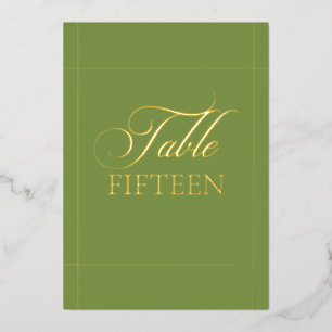 Klassisches grünes Rahmen-Hochzeitstisch-Nummernsc Folieneinladung