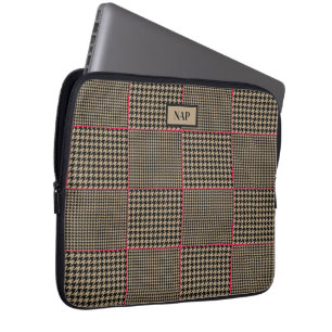 Klassisches Hahnentrittmuster Schwarzer Taupe Hot Laptopschutzhülle