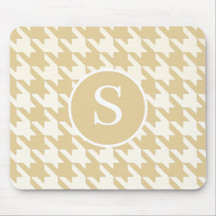 Klassisches Hahnentrittmuster Tan Beige & White Mo Mousepad