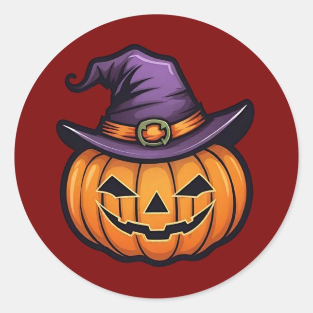 Klassisches Halloween-Hexenhut-Kürbiskleber Runder Aufkleber (Vorderseite)