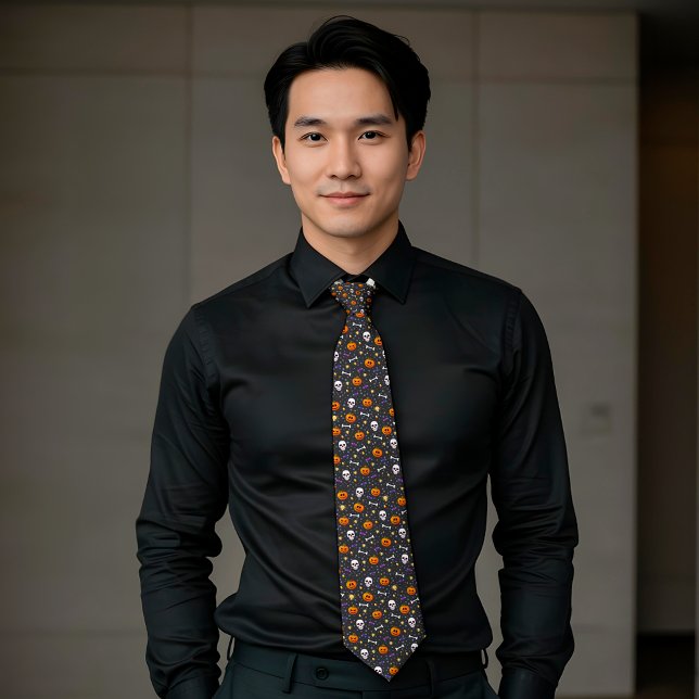 Klassisches Halloween-Muster Dunkelgrau Krawatte (Von Creator hochgeladen)