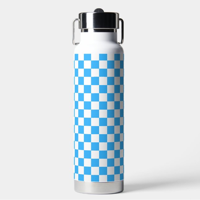 Klassisches hellblaues Schachbrettmuster  Trinkflasche (Vorderseite)