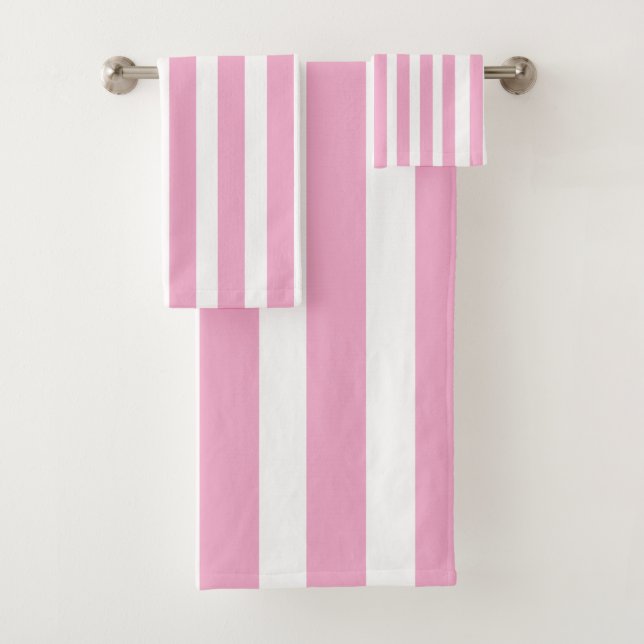 Klassisches helles Rosa und Weiß gestreift Badhandtuch Set (Insitu)