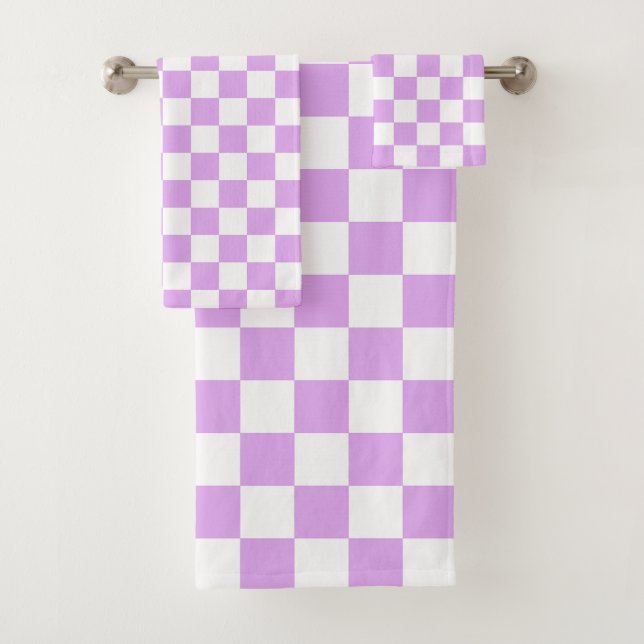 Klassisches helllila Schachbrettmuster  Badhandtuch Set (Insitu)