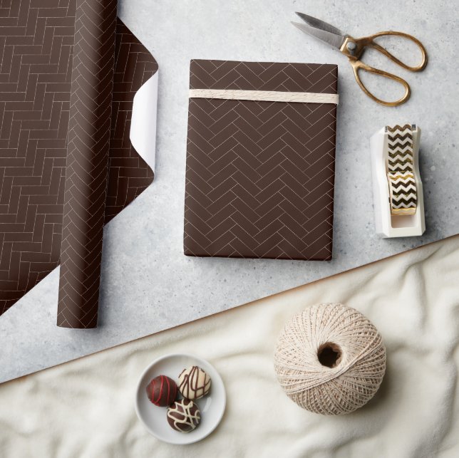 Klassisches Herringbone-Brown-Musterpapier Geschenkpapier (Kunsthandwerk)