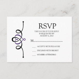 Klassisches Herz Lila traditionelles Hochzeitsszen RSVP Karte
