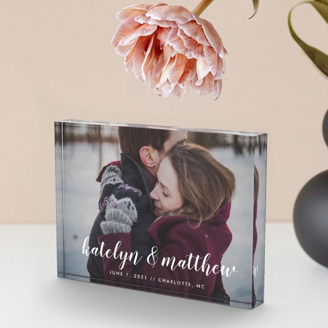 Klassisches Hochzeitdatum Fotoblock (Classic Wedding Date Custom Photo Block)