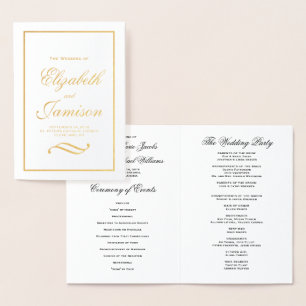 Klassisches Hochzeitsprogramm für Elegantes Gold F Folienkarte