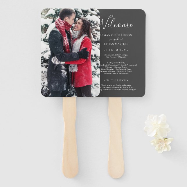 Klassisches Hochzeitsprogramm für Grau und Weiß Fo Fächer (Vorne und Hinten)