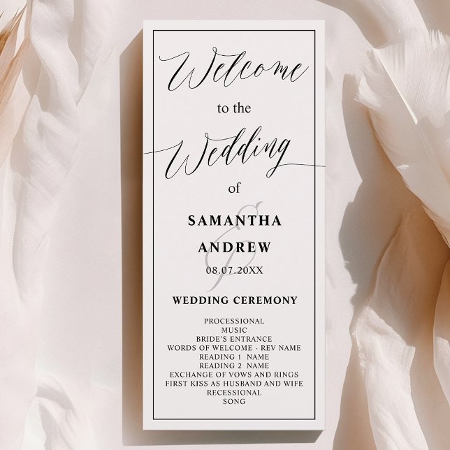 Klassisches Hochzeitsprogramm für Schwarz-weiße Ka Programm (Classic black white calligraphy wedding program)