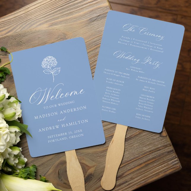Klassisches Hochzeitsprogramm mit blauen Hortensie Fächer (Von Creator hochgeladen)