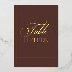 Klassisches Hochzeitstisch-Schild mit braunem Rand Folieneinladung