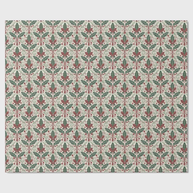 Klassisches Holly-Damask-Wrap-Papier Geschenkpapier (Flach)