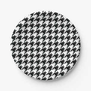 Klassisches Houndstooth-Muster: Schwarz-Weiß Vinta Pappteller