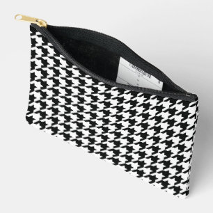 Klassisches Houndstooth-Muster: Schwarz-Weiß Vinta Zubehörtasche