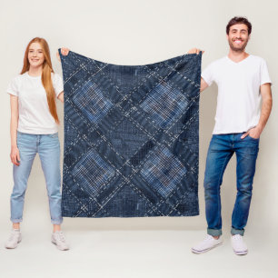Klassisches Indigo-Diamantstich-Denim-Muster Fleecedecke
