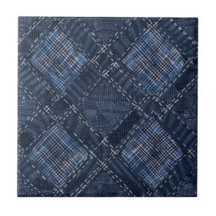 Klassisches Indigo-Diamantstich-Denim-Muster Fliese