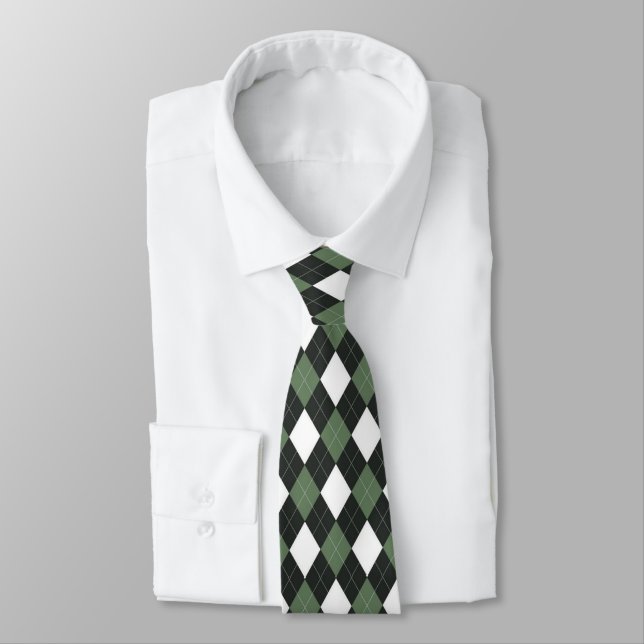Klassisches Jägergrün und weißes Argyle-Muster Krawatte (Gebunden)