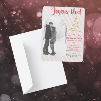Klassisches Joyeux Noel Grün Rot Streifen Weihnach Einladung