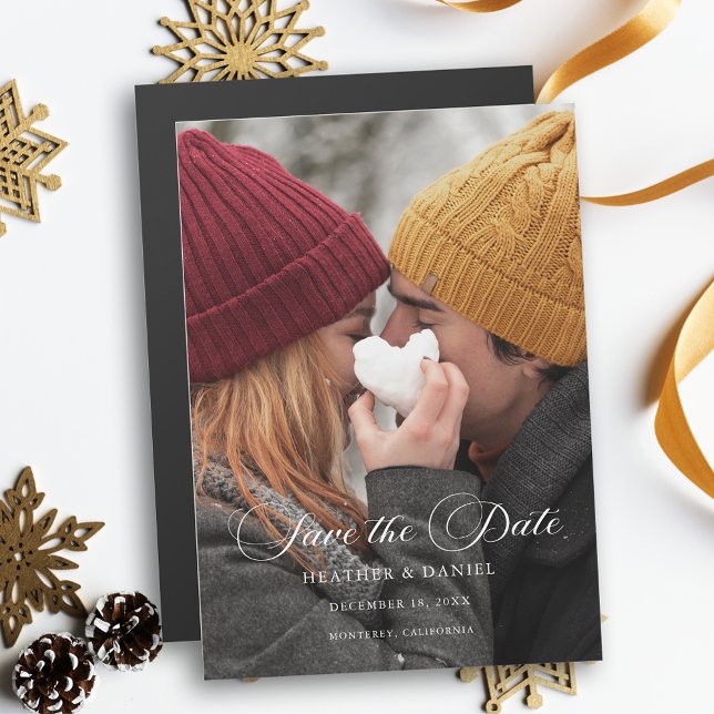 Klassisches kalligrafisches Foto Hochzeit Sichern  Magneteinladung (Von Creator hochgeladen)